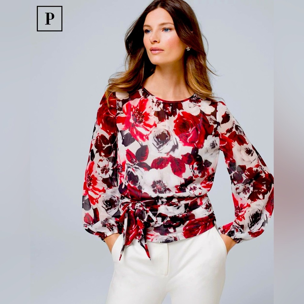 White House Black Market Petite Dot Blouse - Size 4